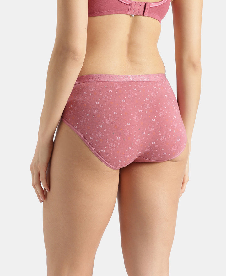 Disney Mickey & Friends High Coverage Super Combed Cotton Elastane Stretch Mid Waist Hipster - Mocha, High Rose & Ashleigh Blue (Pack of 3)