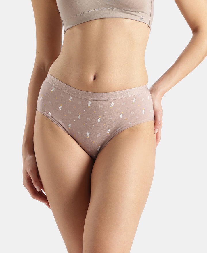 Disney Mickey & Friends High Coverage Super Combed Cotton Elastane Stretch Mid Waist Hipster - Mocha, High Rose & Ashleigh Blue (Pack of 3)