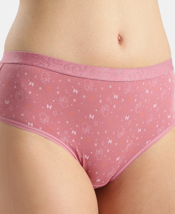 Disney Mickey & Friends High Coverage Super Combed Cotton Elastane Stretch Mid Waist Hipster - Mocha, High Rose & Ashleigh Blue (Pack of 3)