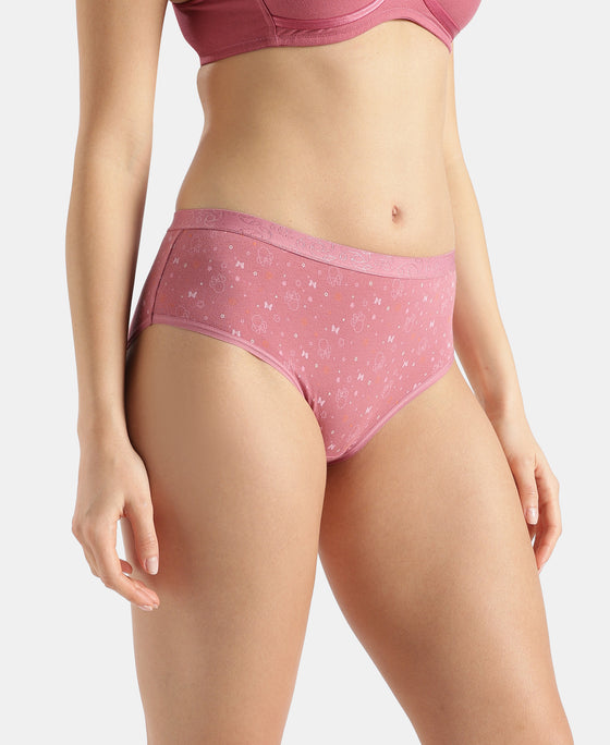 Disney Mickey & Friends High Coverage Super Combed Cotton Elastane Stretch Mid Waist Hipster - Mocha, High Rose & Ashleigh Blue (Pack of 3)