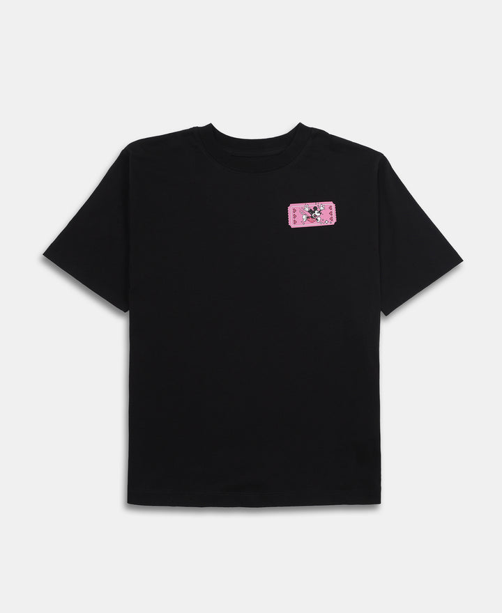 Disney Girl's Super Combed Cotton Graphic Printed T-Shirt - Black