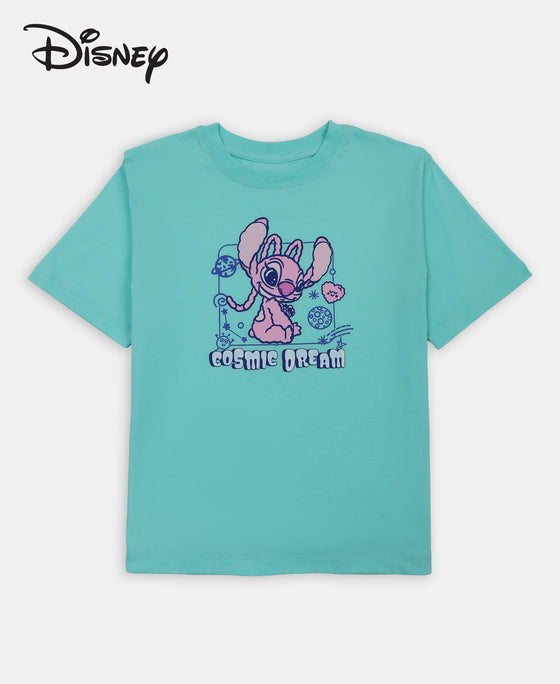 Disney Girl's Super Combed Cotton Graphic Printed T-Shirt - Aruba Blue