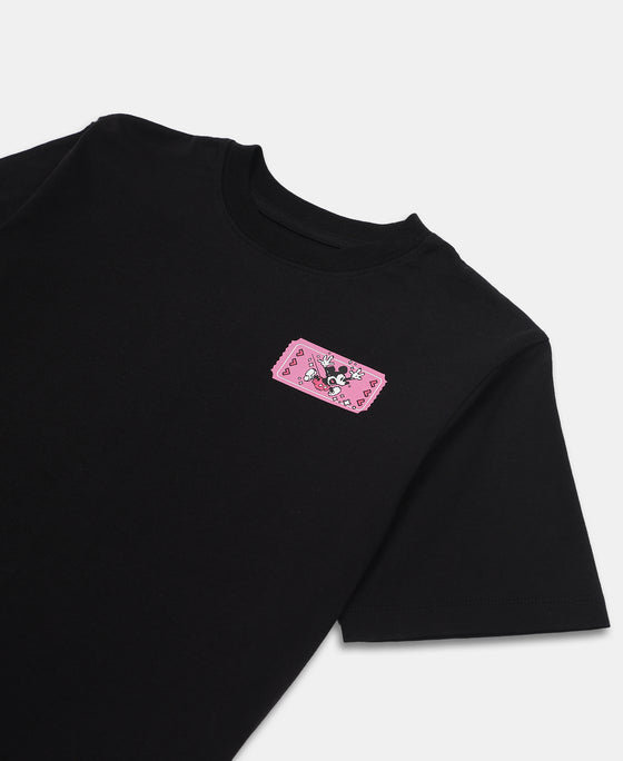 Disney Girl's Super Combed Cotton Graphic Printed T-Shirt - Black
