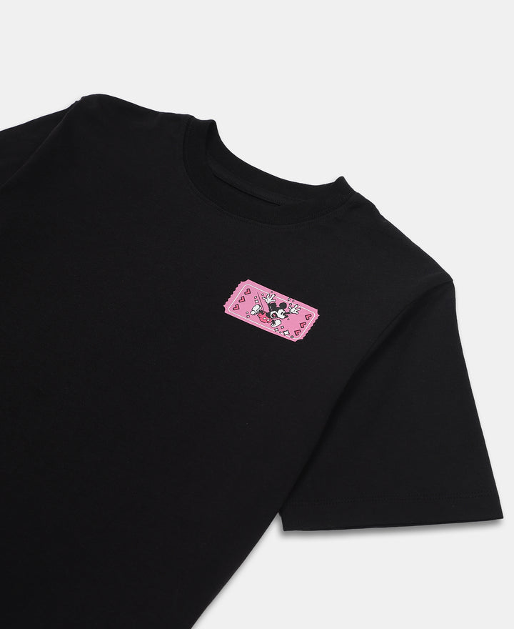Disney Girl's Super Combed Cotton Graphic Printed T-Shirt - Black