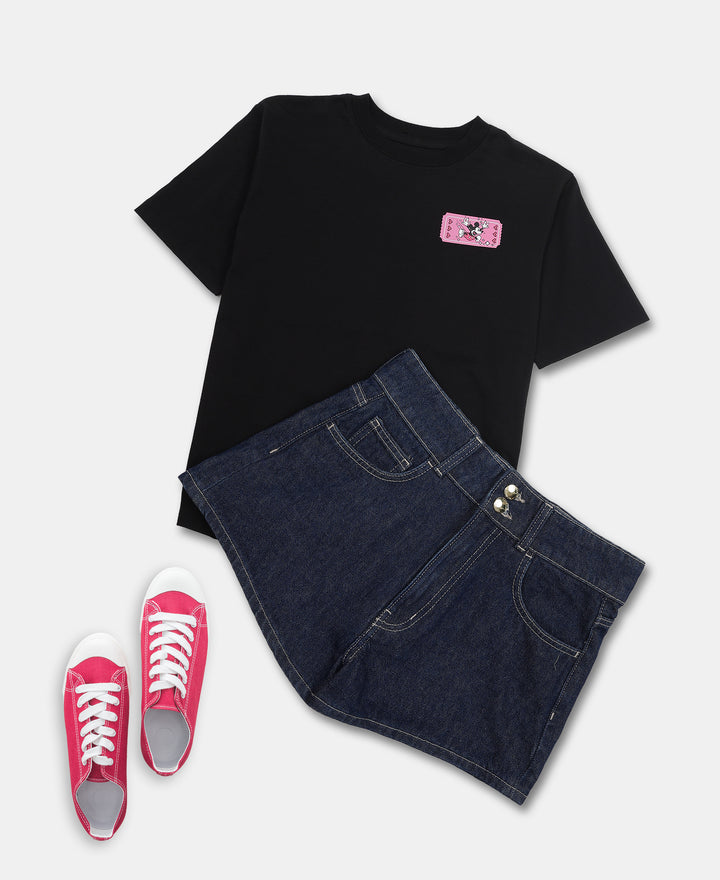 Disney Girl's Super Combed Cotton Graphic Printed T-Shirt - Black