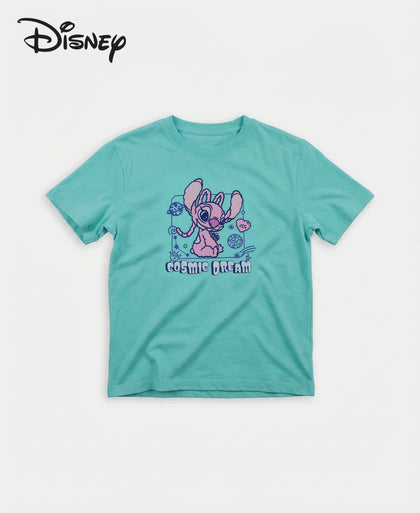 Disney Girl's Super Combed Cotton Graphic Printed T-Shirt - Aruba Blue