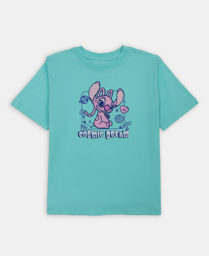 Disney Girl's Super Combed Cotton Graphic Printed T-Shirt - Aruba Blue