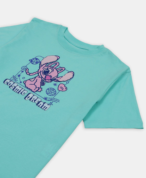 Disney Girl's Super Combed Cotton Graphic Printed T-Shirt - Aruba Blue