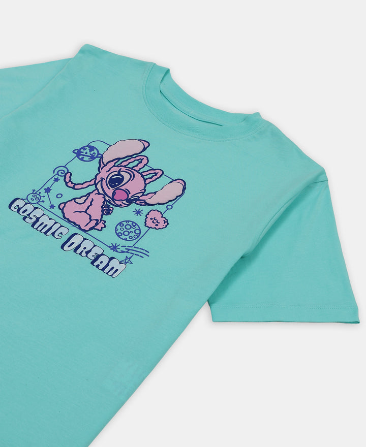 Disney Girl's Super Combed Cotton Graphic Printed T-Shirt - Aruba Blue
