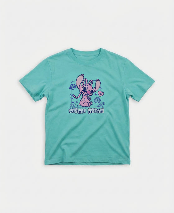 Disney Girl's Super Combed Cotton Graphic Printed T-Shirt - Aruba Blue