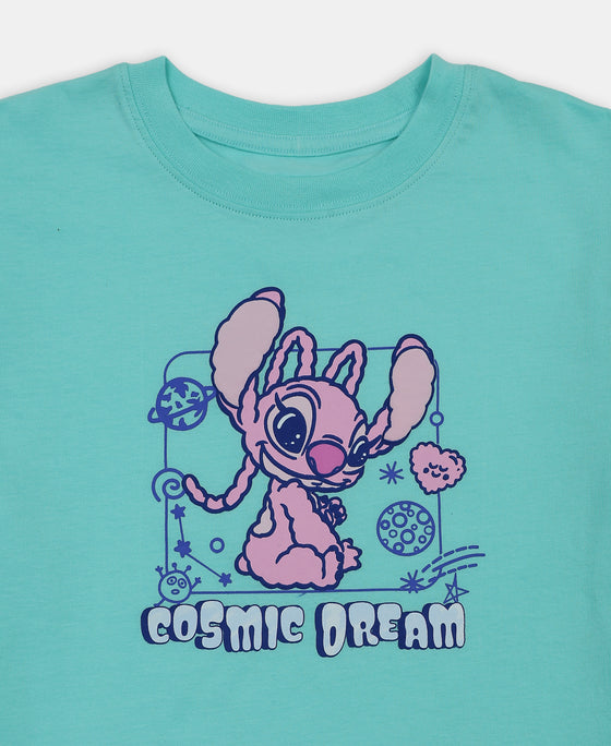 Disney Girl's Super Combed Cotton Graphic Printed T-Shirt - Aruba Blue