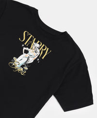 Disney Princess Collection Girl's Super Combed Cotton Short Sleeve TShirt and Pyjama Set - Black