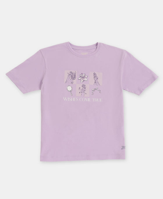 Disney Princess Collection Girl's Super Combed Cotton Short Sleeve T-Shirt and Pyjama Set - Lavendula