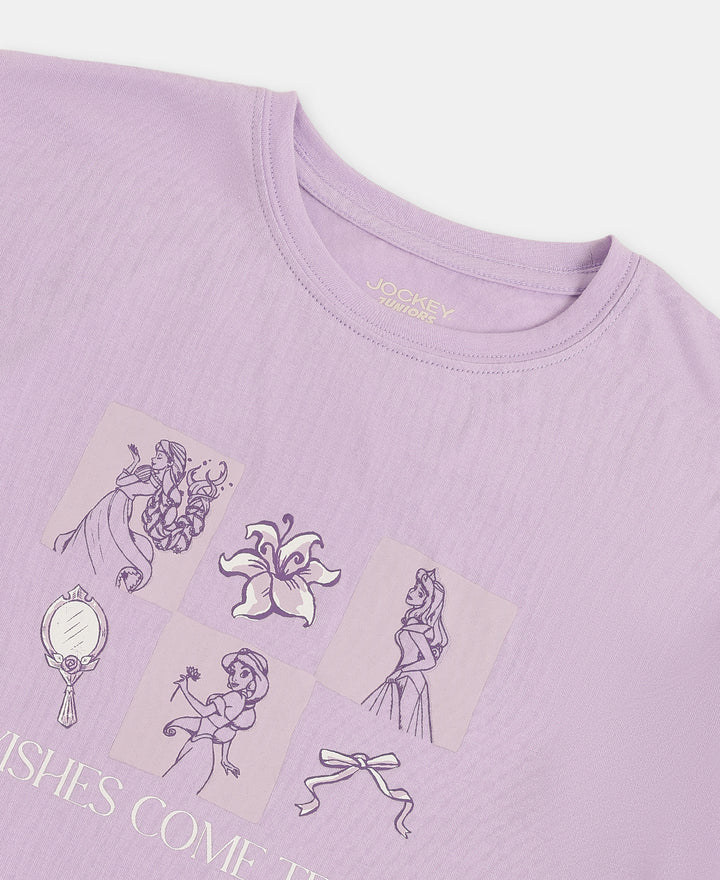 Disney Princess Collection Girl's Super Combed Cotton Short Sleeve T-Shirt and Pyjama Set - Lavendula