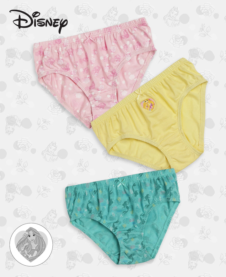 Disney Princess Collection Super Combed Cotton Printed Panty with Concealed Waistband - Fairy Tale, Lemon Meringue & Aqua Sky (Pack of 3)