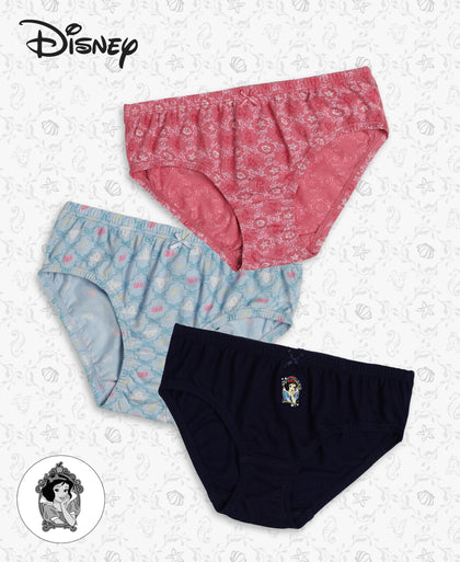 Disney Princess Collection Super Combed Cotton Printed Panty with Concealed Waistband - Skyway, Imperial Blue & Wild Rose (Pack of 3)