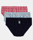 Disney Princess Collection Super Combed Cotton Printed Panty with Concealed Waistband - Skyway, Imperial Blue & Wild Rose (Pack of 3)