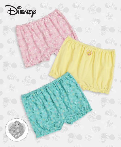 Disney Princess Collection Super Combed Cotton Printed Bloomers with Concealed Waistband - Fairy Tale, Lemon Meringue & Aqua Sky (Pack of 3)