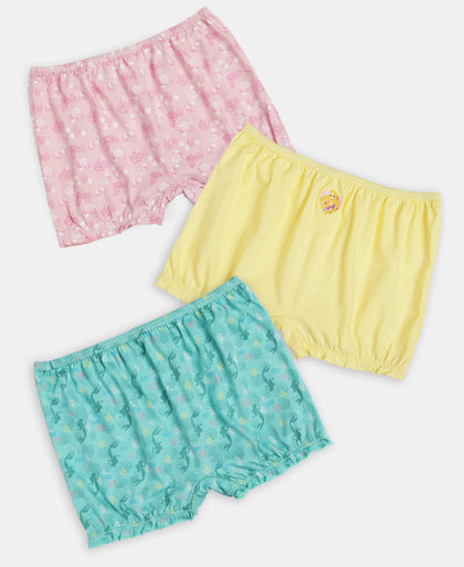 Disney Princess Collection Super Combed Cotton Printed Bloomers with Concealed Waistband - Fairy Tale, Lemon Meringue & Aqua Sky (Pack of 3)