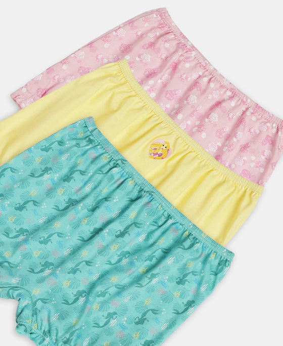 Disney Princess Collection Super Combed Cotton Printed Bloomers with Concealed Waistband - Fairy Tale, Lemon Meringue & Aqua Sky (Pack of 3)