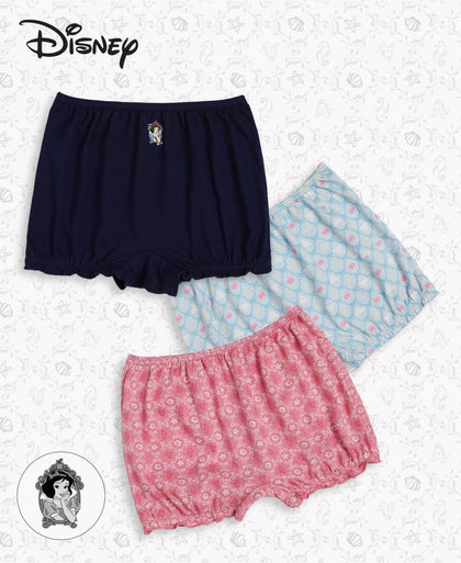 Disney Princess Collection Super Combed Cotton Printed Bloomers with Concealed Waistband - Skyway, Imperial Blue & Wild Rose (Pack of 3)