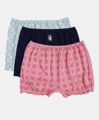 Disney Princess Collection Super Combed Cotton Printed Bloomers with Concealed Waistband - Skyway, Imperial Blue & Wild Rose (Pack of 3)