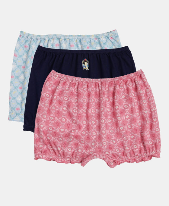 Disney Princess Collection Super Combed Cotton Printed Bloomers with Concealed Waistband - Skyway, Imperial Blue & Wild Rose (Pack of 3)