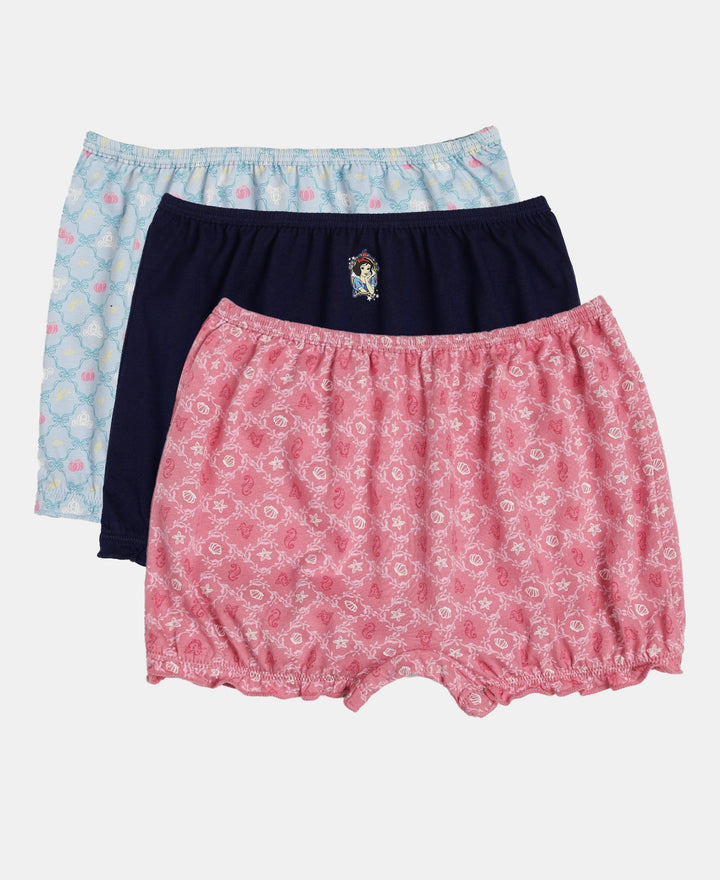 Disney Princess Collection Super Combed Cotton Printed Bloomers with Concealed Waistband - Skyway, Imperial Blue & Wild Rose (Pack of 3)