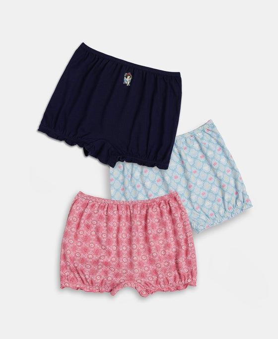 Disney Princess Collection Super Combed Cotton Printed Bloomers with Concealed Waistband - Skyway, Imperial Blue & Wild Rose (Pack of 3)