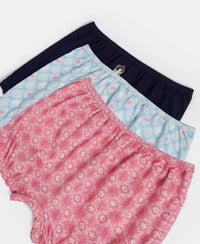 Disney Princess Collection Super Combed Cotton Printed Bloomers with Concealed Waistband - Skyway, Imperial Blue & Wild Rose (Pack of 3)