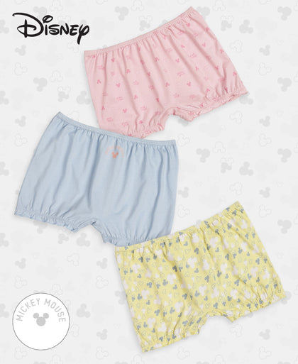 Disney Mickey Mouse Super Combed Cotton Printed Bloomers with Concealed Waistband - Lemon Meringue, Skyway & Fairy Tale (Pack of 3)