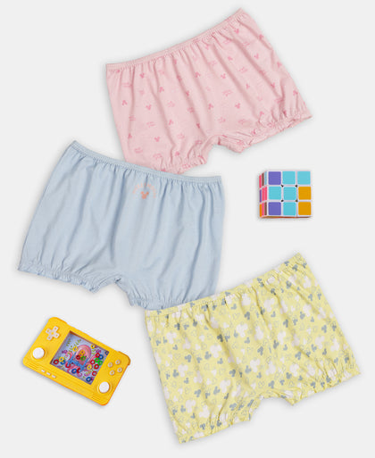 Disney Mickey Mouse Super Combed Cotton Printed Bloomers with Concealed Waistband - Lemon Meringue, Skyway & Fairy Tale (Pack of 3)
