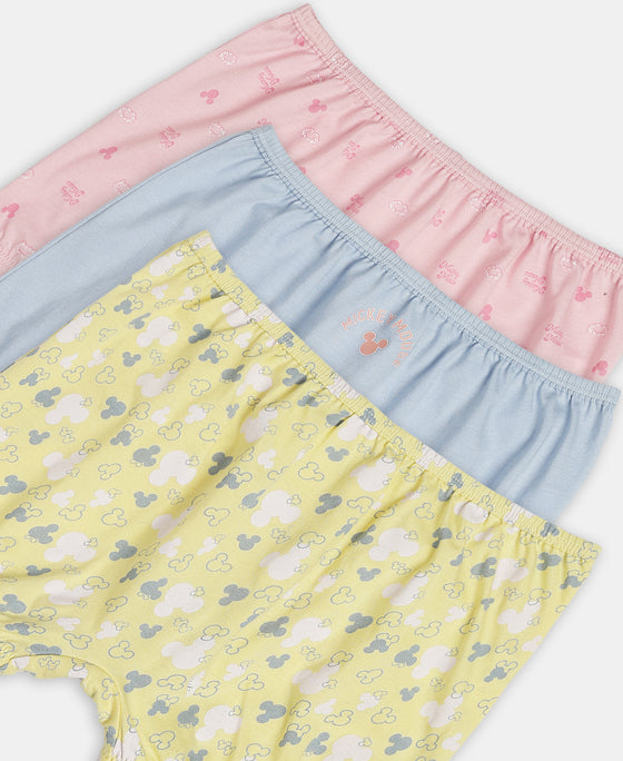 Disney Mickey Mouse Super Combed Cotton Printed Bloomers with Concealed Waistband - Lemon Meringue, Skyway & Fairy Tale (Pack of 3)