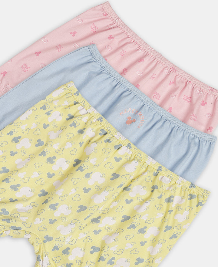 Disney Mickey Mouse Super Combed Cotton Printed Bloomers with Concealed Waistband - Lemon Meringue, Skyway & Fairy Tale (Pack of 3)