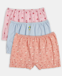 Disney Minnie Mouse Super Combed Cotton Printed Bloomers with Concealed Waistband - Mellow Rose, Skyway & Fairy Tale (Pack of 3)