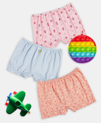Disney Minnie Mouse Super Combed Cotton Printed Bloomers with Concealed Waistband - Mellow Rose, Skyway & Fairy Tale (Pack of 3)