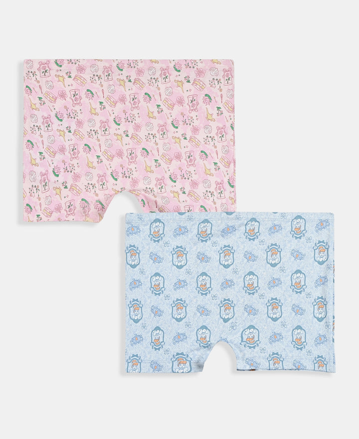 Disney Princess Collection Girls Super Combed Cotton Elastane Stretch Printed Shorties with Concealed Waistband - Skyway & Fairy Tale (Pack of 2)