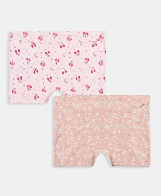 Disney Minnie Mouse Girls Super Combed Cotton Elastane Stretch Printed Shorties with Concealed Waistband - Fairy Tale & Lavender (Pack of 2)