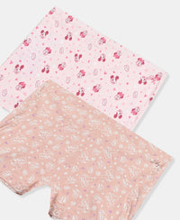 Disney Minnie Mouse Girls Super Combed Cotton Elastane Stretch Printed Shorties with Concealed Waistband - Fairy Tale & Lavender (Pack of 2)