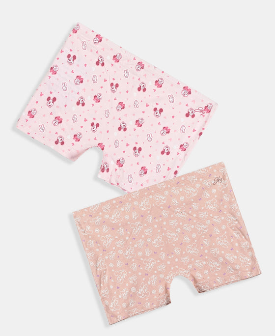 Disney Minnie Mouse Girls Super Combed Cotton Elastane Stretch Printed Shorties with Concealed Waistband - Fairy Tale & Lavender (Pack of 2)