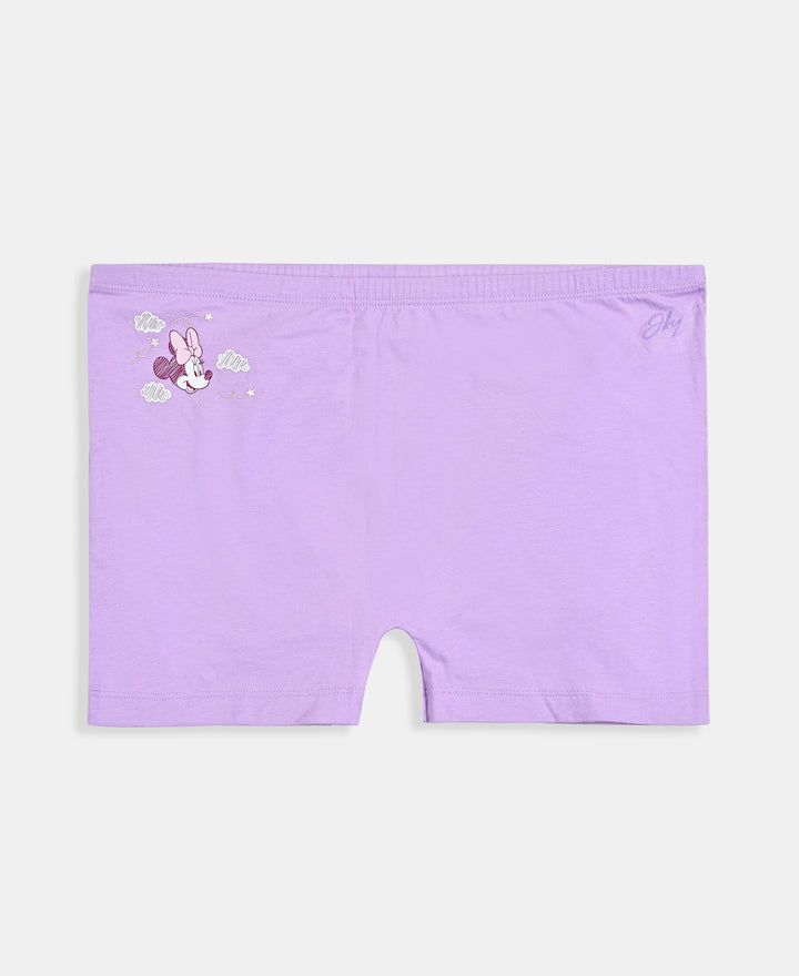 Disney Minnie Mouse Girls Super Combed Cotton Elastane Stretch Printed Shorties with Concealed Waistband - Misty Rose & Pastel Yellow (Pack of 2)