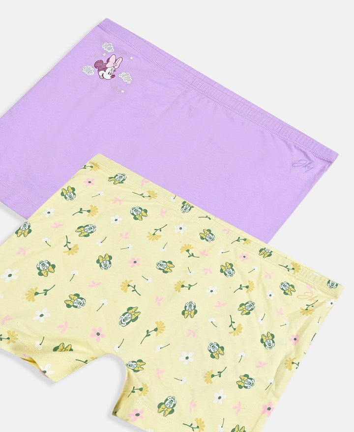 Disney Minnie Mouse Girls Super Combed Cotton Elastane Stretch Printed Shorties with Concealed Waistband - Misty Rose & Pastel Yellow (Pack of 2)