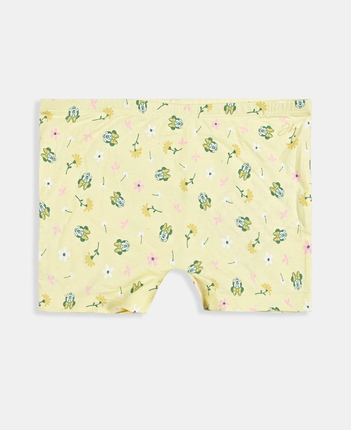 Disney Minnie Mouse Girls Super Combed Cotton Elastane Stretch Printed Shorties with Concealed Waistband - Misty Rose & Pastel Yellow (Pack of 2)