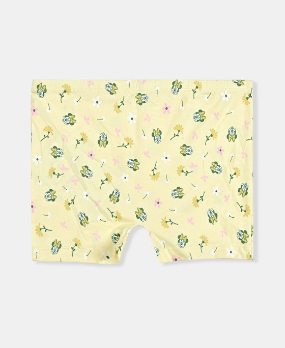 Disney Minnie Mouse Girls Super Combed Cotton Elastane Stretch Printed Shorties with Concealed Waistband - Misty Rose & Pastel Yellow (Pack of 2)