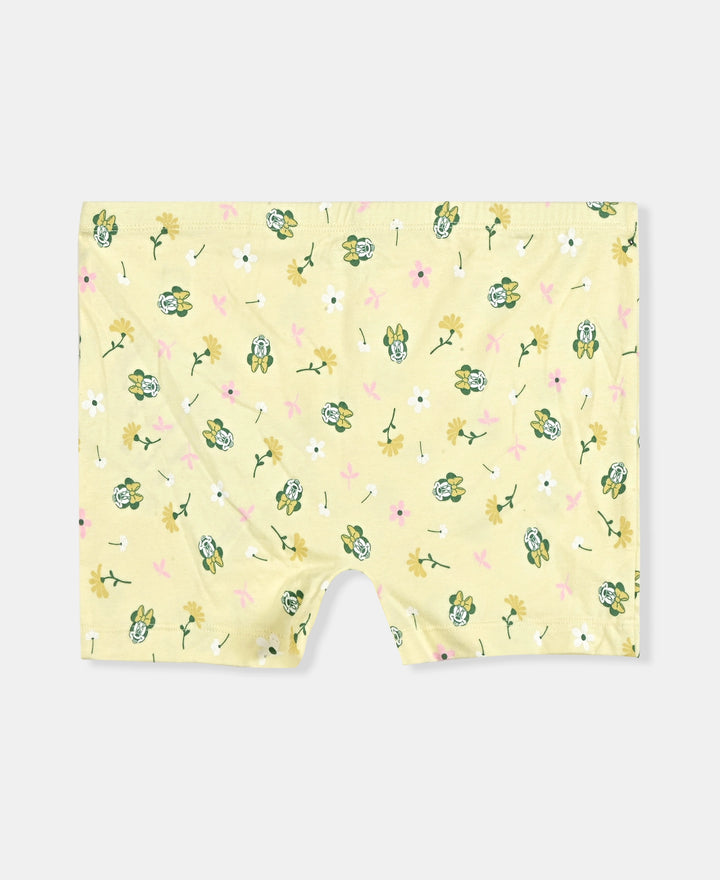 Disney Minnie Mouse Girls Super Combed Cotton Elastane Stretch Printed Shorties with Concealed Waistband - Misty Rose & Pastel Yellow (Pack of 2)