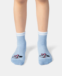 Disney Mickey & Minnie Mouse Compact Cotton Stretch Ankle Length Socks with StayFresh Treatment - Orchid Bloom & Chambray Blue (Pack of 2)