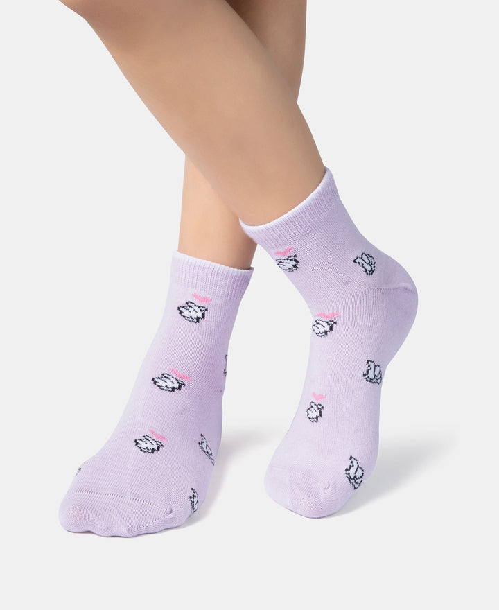 Disney Mickey & Minnie Mouse Compact Cotton Stretch Ankle Length Socks with StayFresh Treatment - Orchid Bloom & Chambray Blue (Pack of 2)