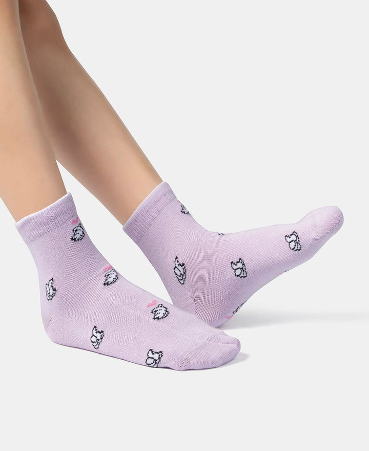 Disney Mickey & Minnie Mouse Compact Cotton Stretch Ankle Length Socks with StayFresh Treatment - Orchid Bloom & Chambray Blue (Pack of 2)