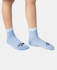 Disney Mickey & Minnie Mouse Compact Cotton Stretch Ankle Length Socks with StayFresh Treatment - Orchid Bloom & Chambray Blue (Pack of 2)