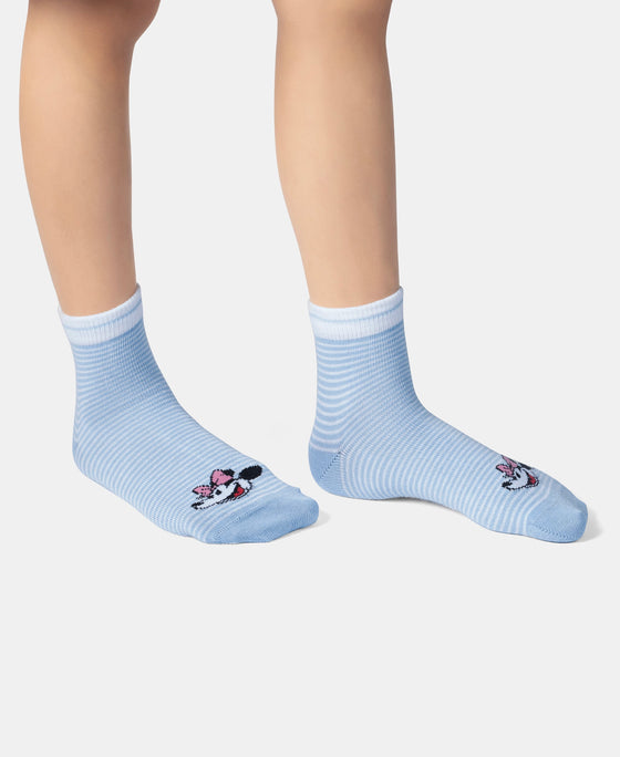 Disney Mickey & Minnie Mouse Compact Cotton Stretch Ankle Length Socks with StayFresh Treatment - Orchid Bloom & Chambray Blue (Pack of 2)
